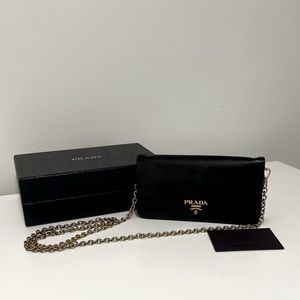 Prada Black Saffiano Wallet on Chain